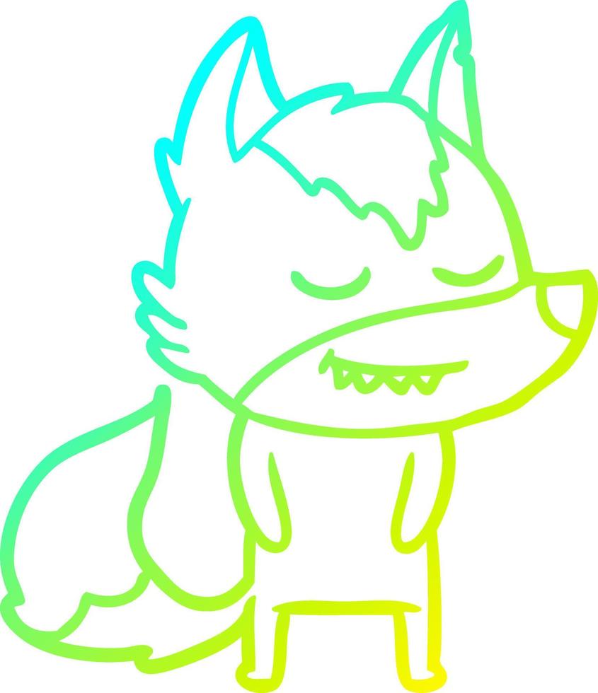 linha de gradiente frio desenhando lobo de desenho animado amigável vetor