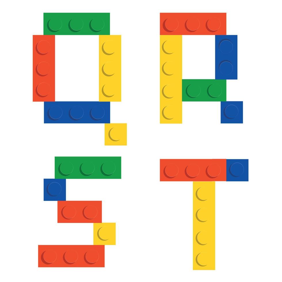 conjunto de alfabeto feito de blocos de tijolos de construção de brinquedo iso isolado vetor