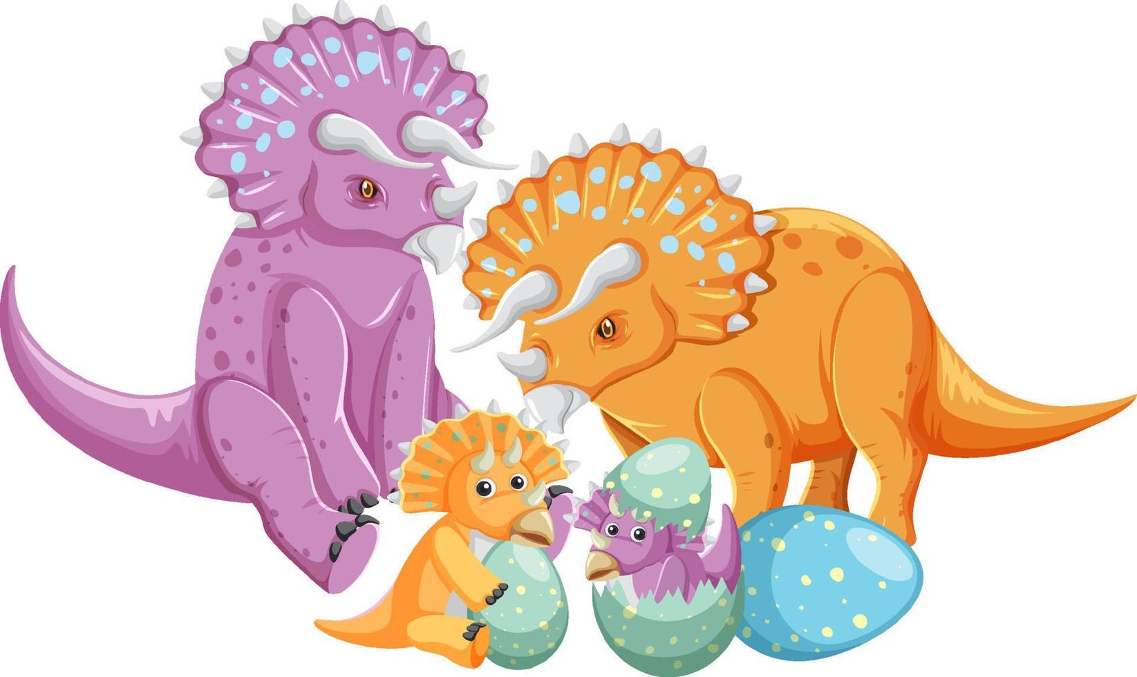 lindo dinossauro triceratops e bebê vetor