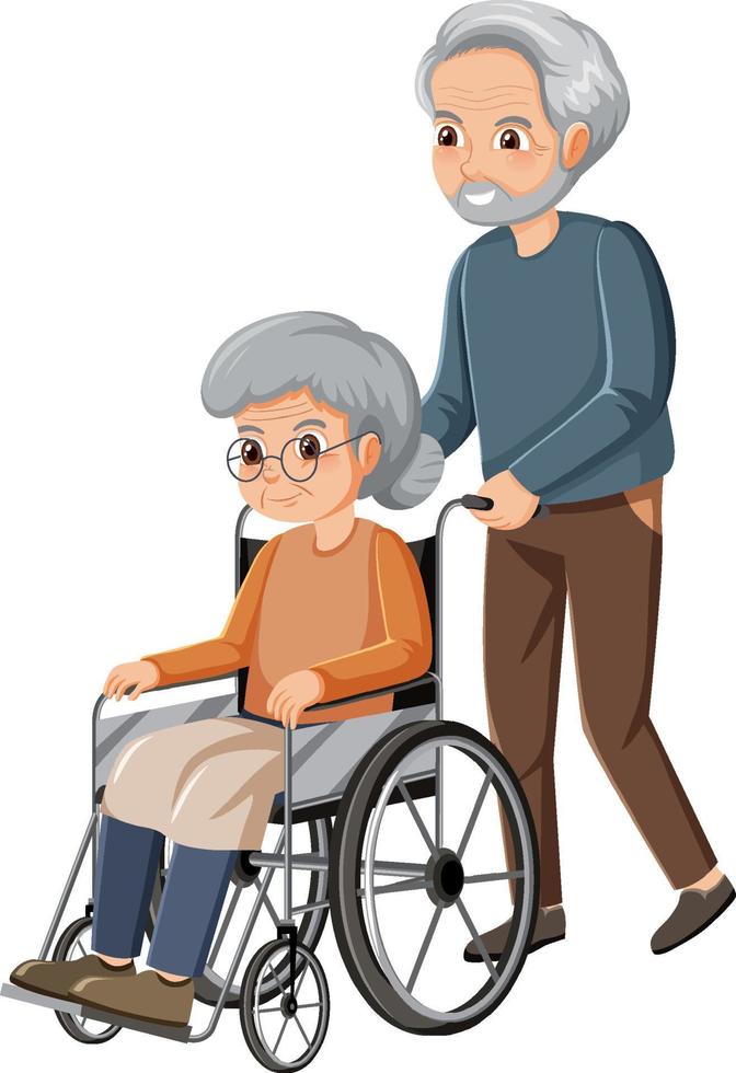 homem idoso com sua esposa em cadeira de rodas vetor