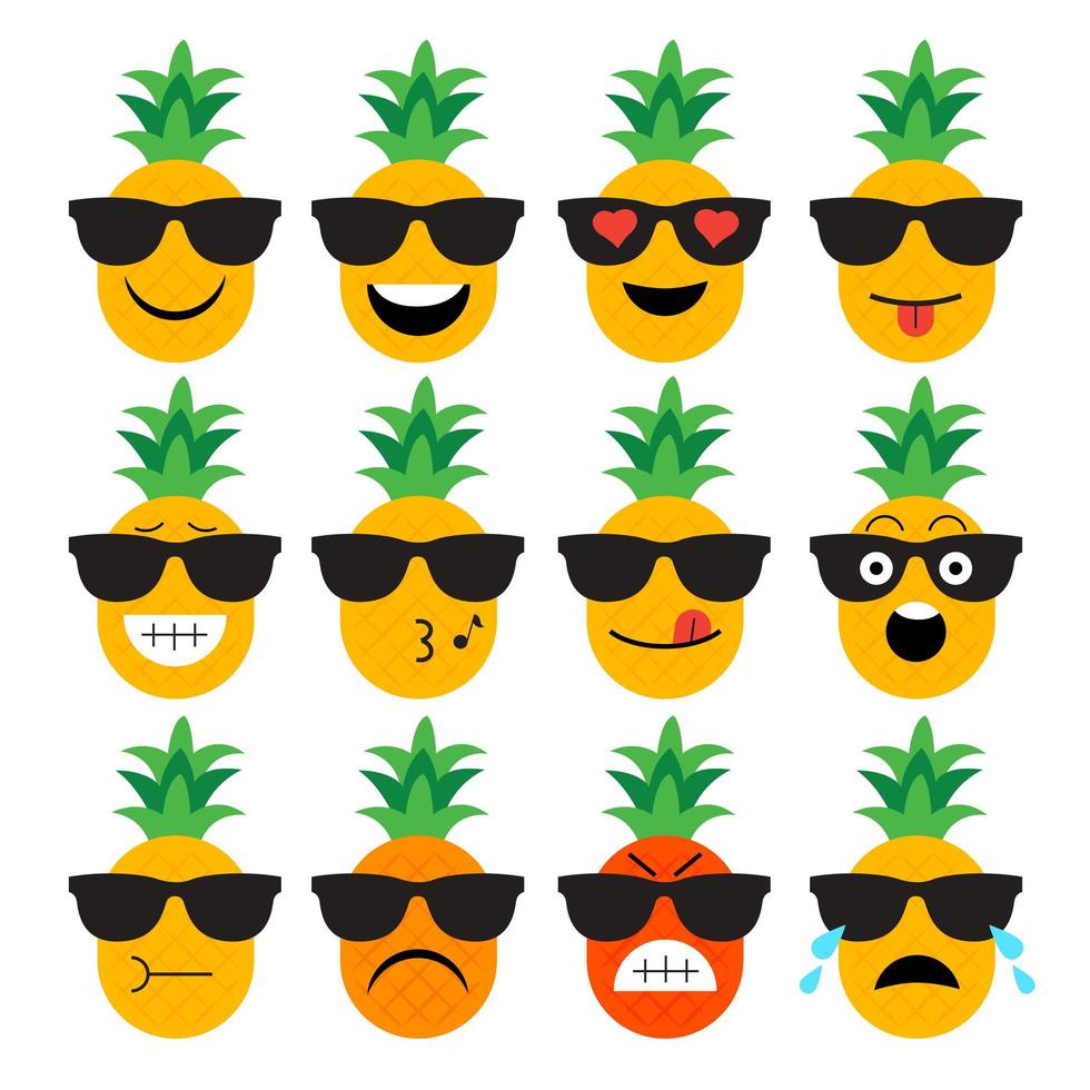 conjunto de emoji de frutas abacaxi vetor
