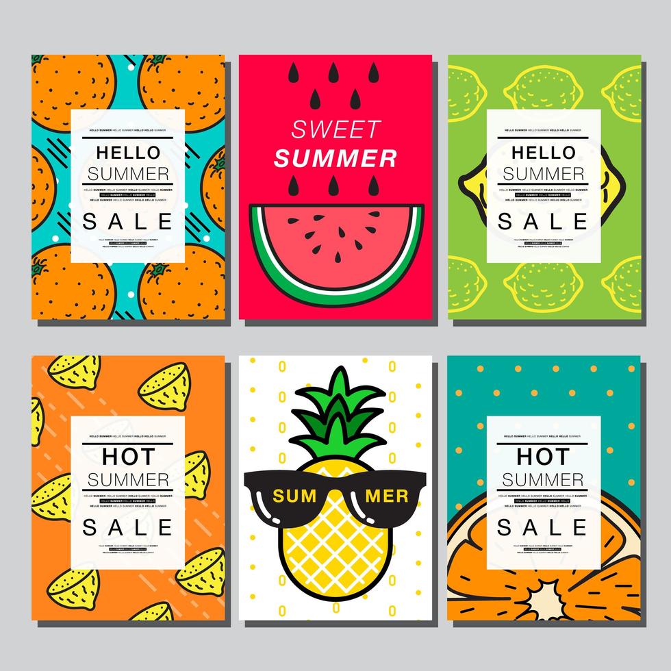 cartão de fruta verão colorido conjunto com espaço de cópia vetor