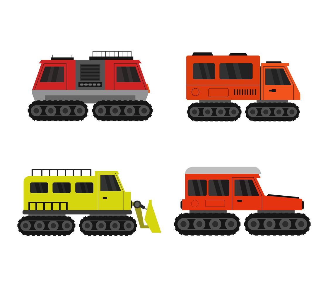 conjunto de ícones de caminhões snowcat vetor