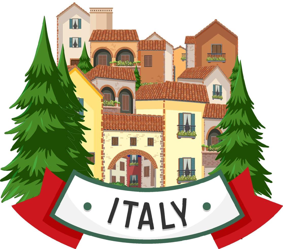 rótulo de banner da itália com edifícios de casas vetor