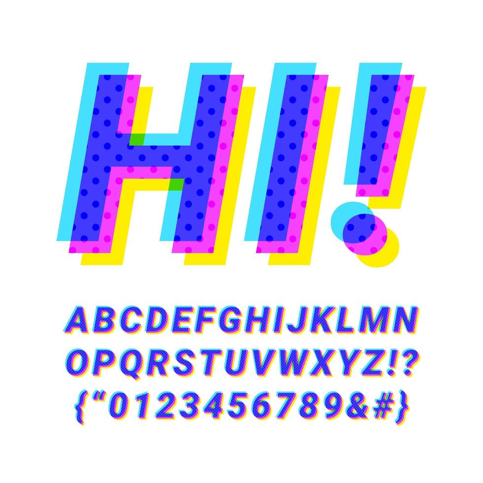design de alfabeto inclinado sobreimpressão colorido vetor