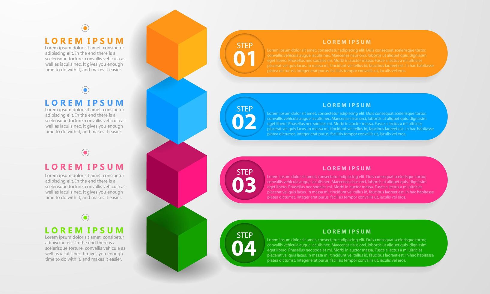 infográfico com sete opções coloridas e cubos vetor