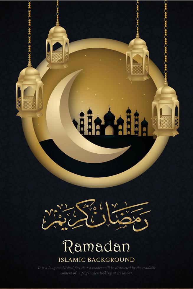 cartaz do ramadan kareem com moldura de círculo dourado vetor