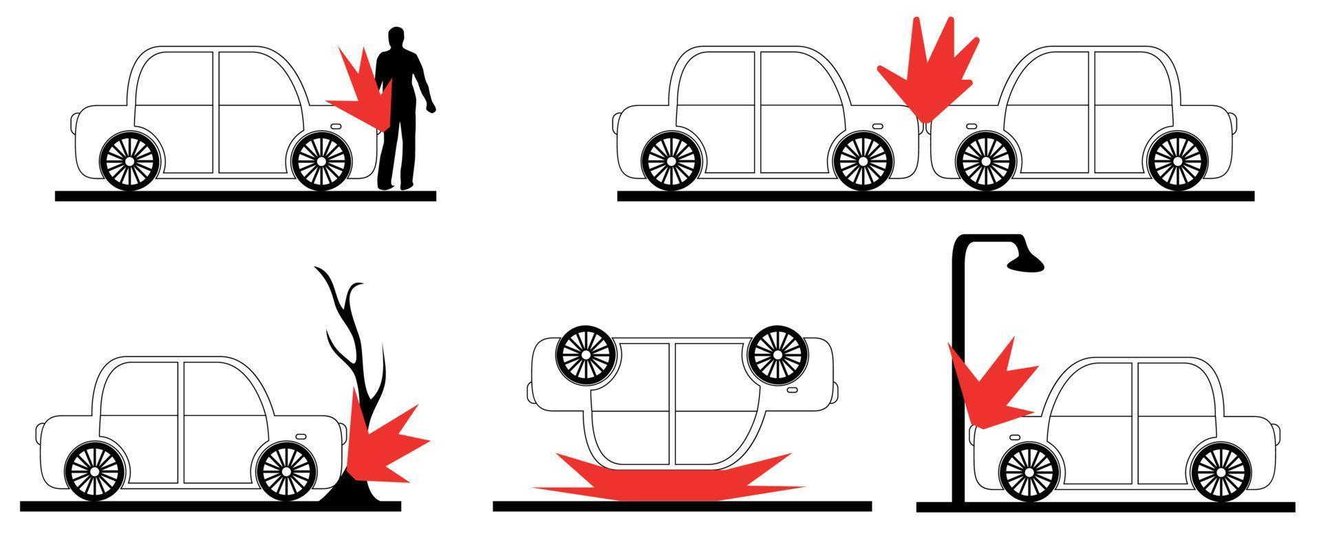 conjunto de carro de acidente. ilustração vetorial. vetor