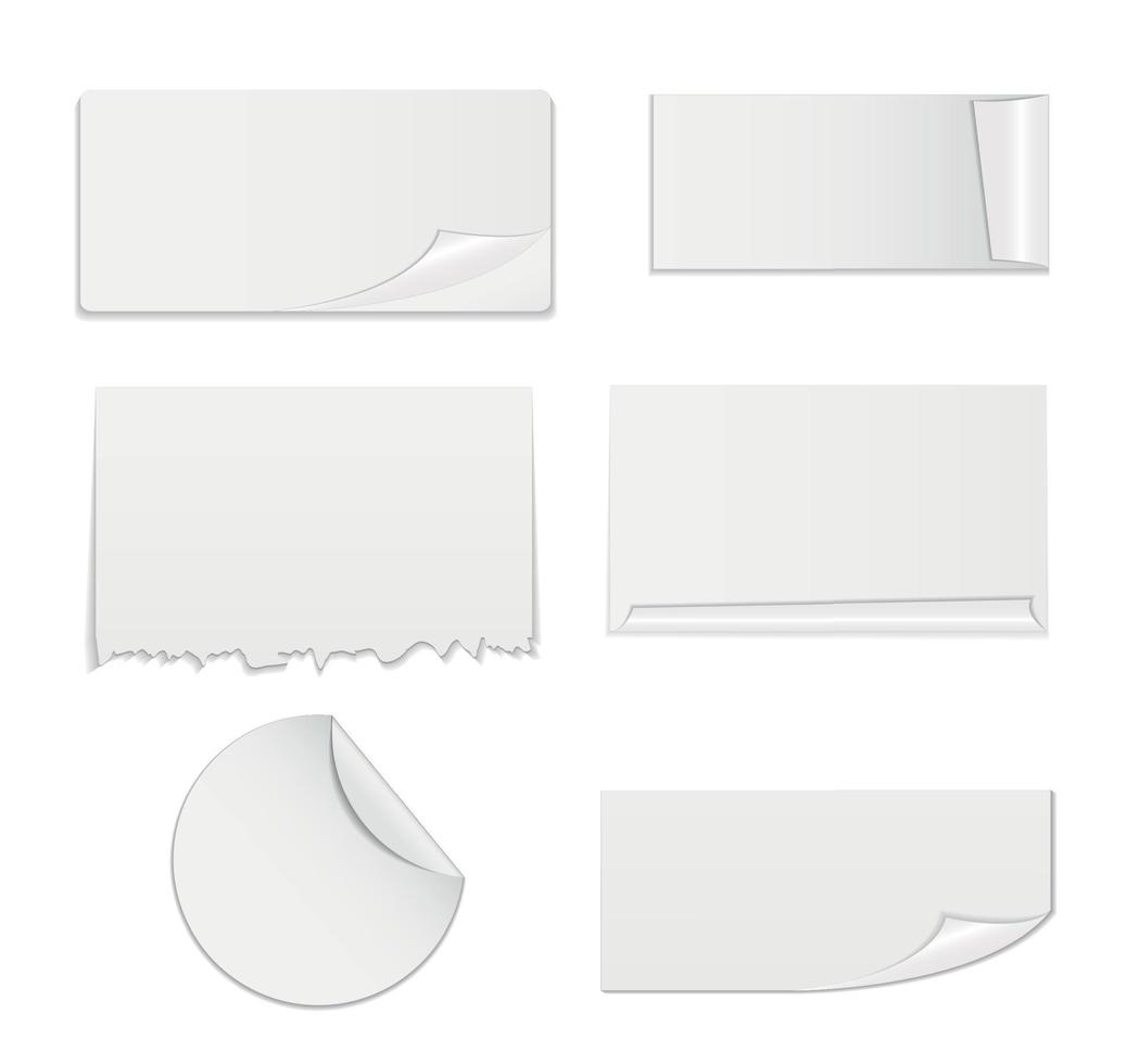 conjunto de adesivos de papel branco isolados no fundo branco. ilustração vetorial vetor