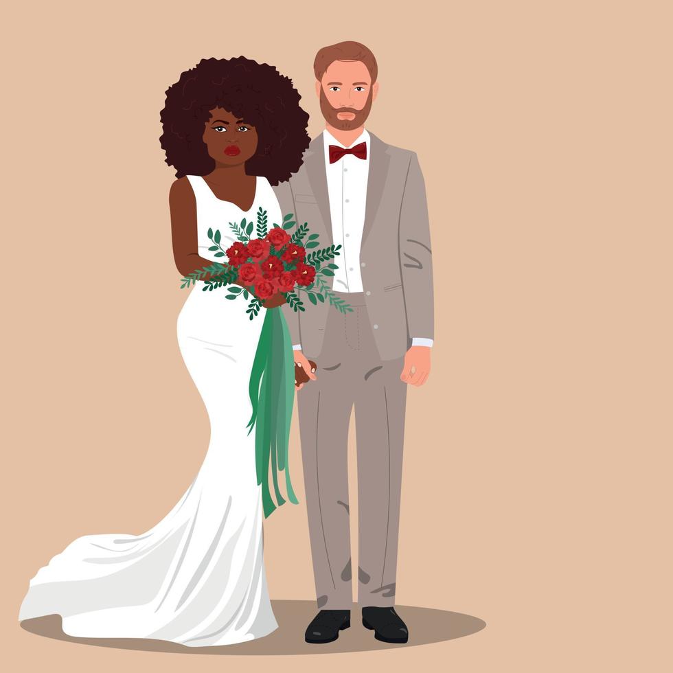 cartão de casamento interracial de elegância vetor