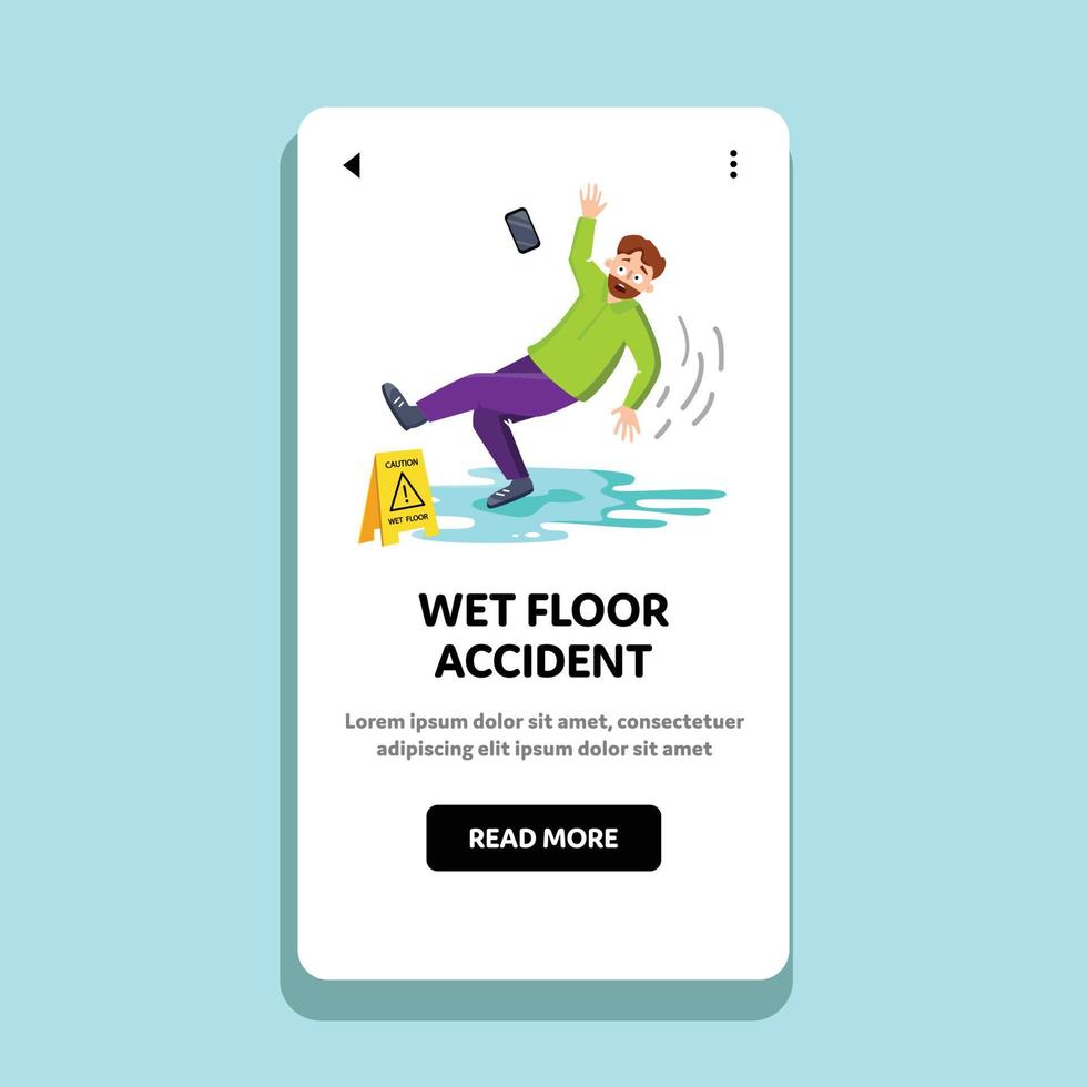 acidente de piso molhado caindo homem no escritório vetor