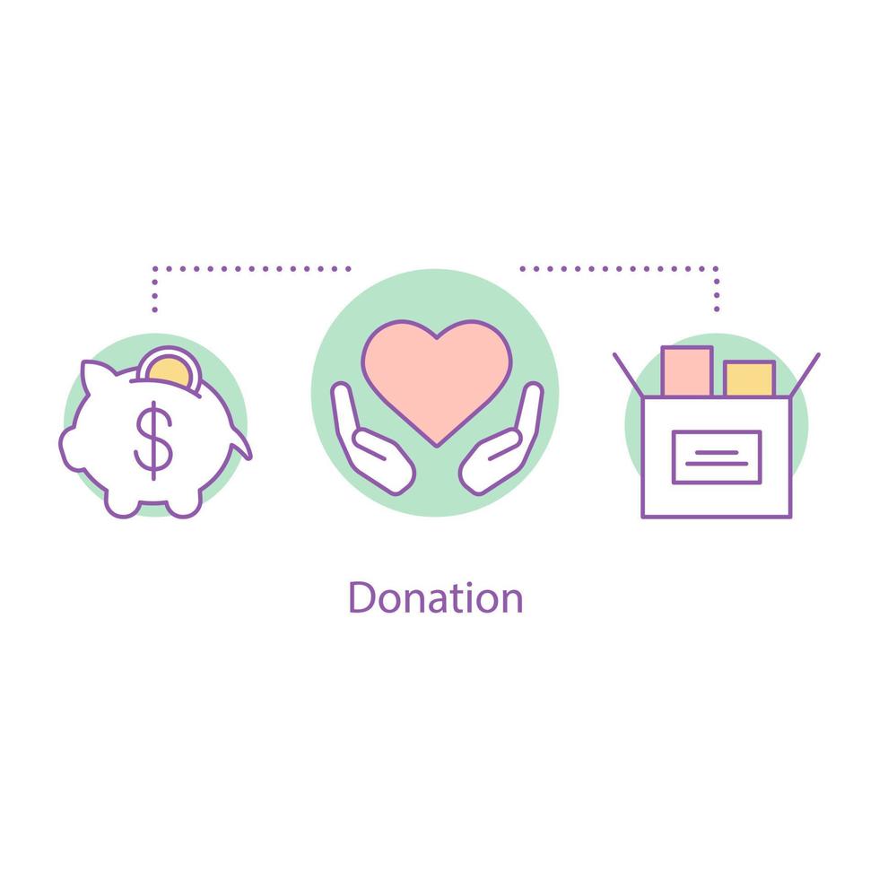 ícone do conceito de doação. caridade. ilustração de linha fina de ideia de angariação de fundos. Fundação de caridade. desenho de contorno isolado de vetor