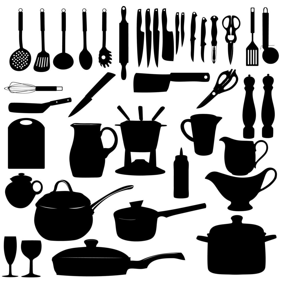 ilustração em vetor silhueta ferramentas de cozinha