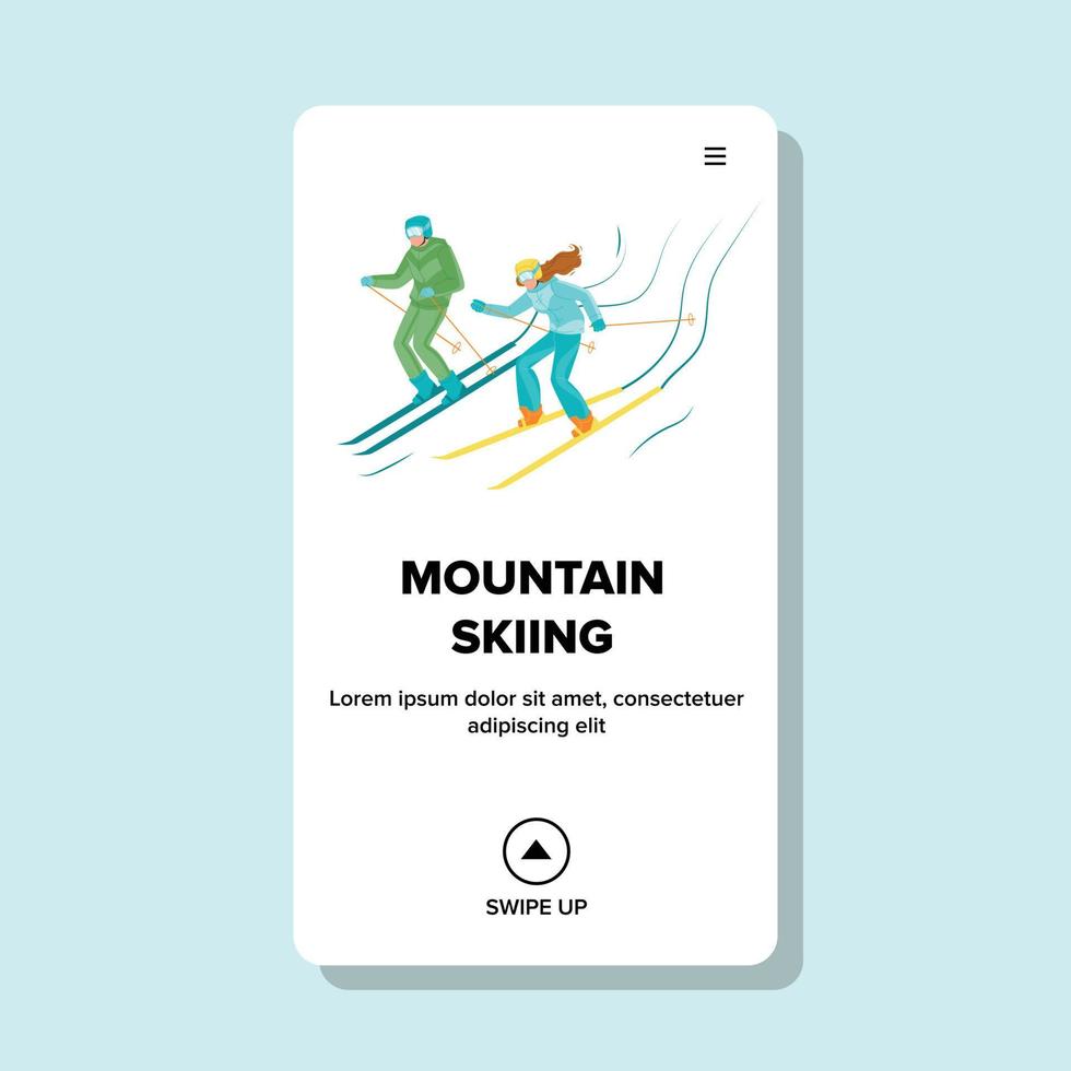ilustração vetorial de férias esportivas ativas de esqui na montanha vetor