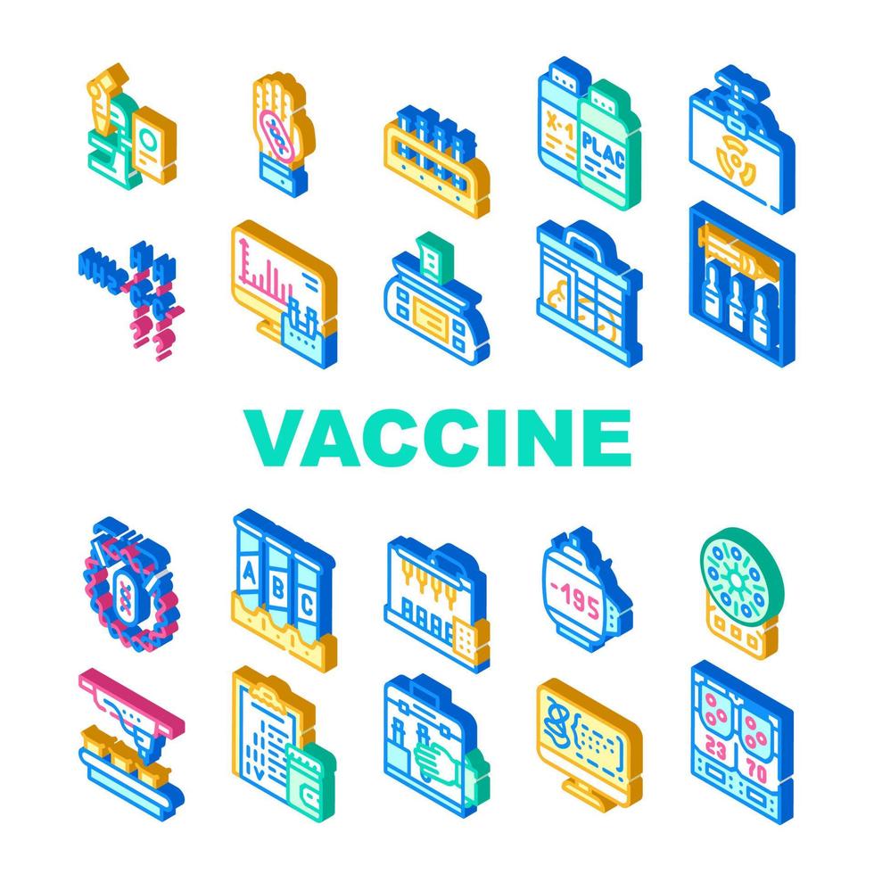 conjunto de ícones de coleção de produção de vacinas vetor plano