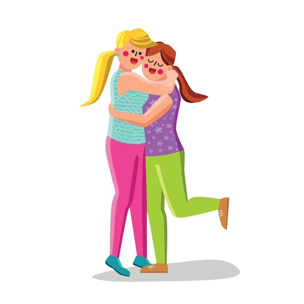 amigas meninas abraçando juntos, ilustração vetorial de amizade vetor