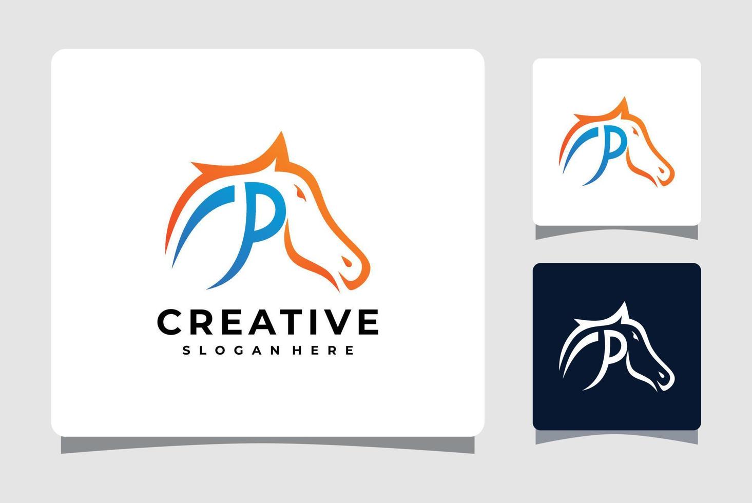 modelo de logotipo de cavalo letra p com inspiração de design de cartão de visita vetor