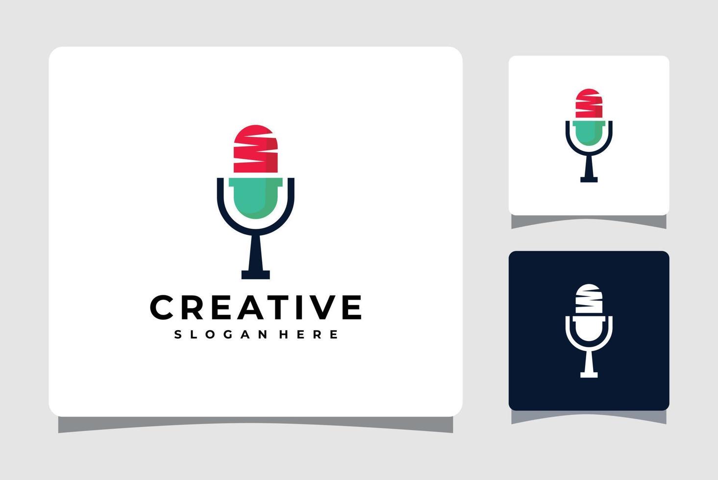 modelo de logotipo de podcast de microfone com inspiração de design de cartão de visita vetor