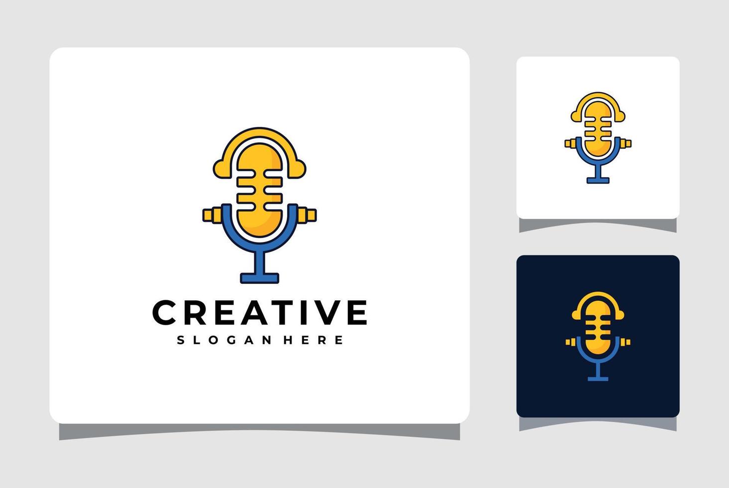 modelo de logotipo de podcast de microfone com inspiração de design de cartão de visita vetor
