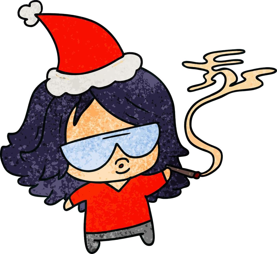 desenho de natal texturizado de garota kawaii vetor