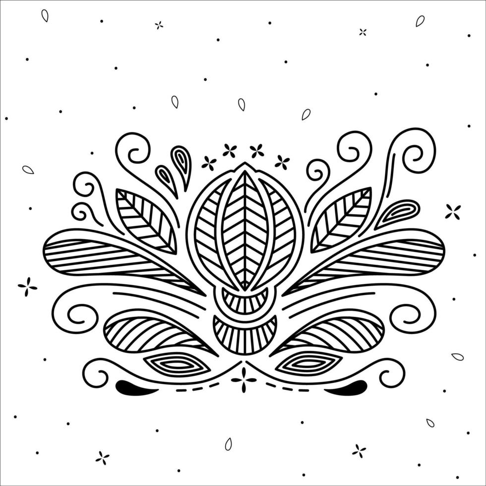 vector decoração floral linear. colorir padrão adulto. flor com folhas e elementos decorativos