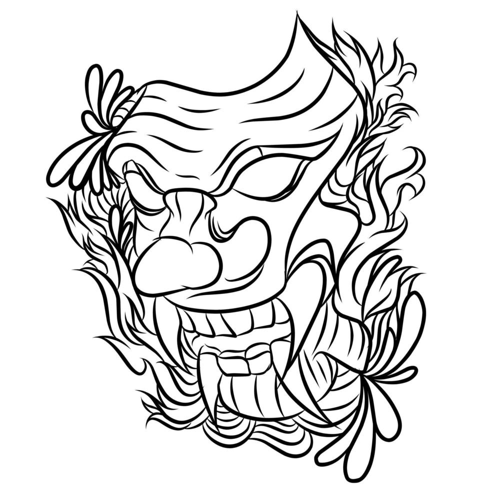 desenho vetorial de tatuagem de máscara oni desenhada à mão vetor