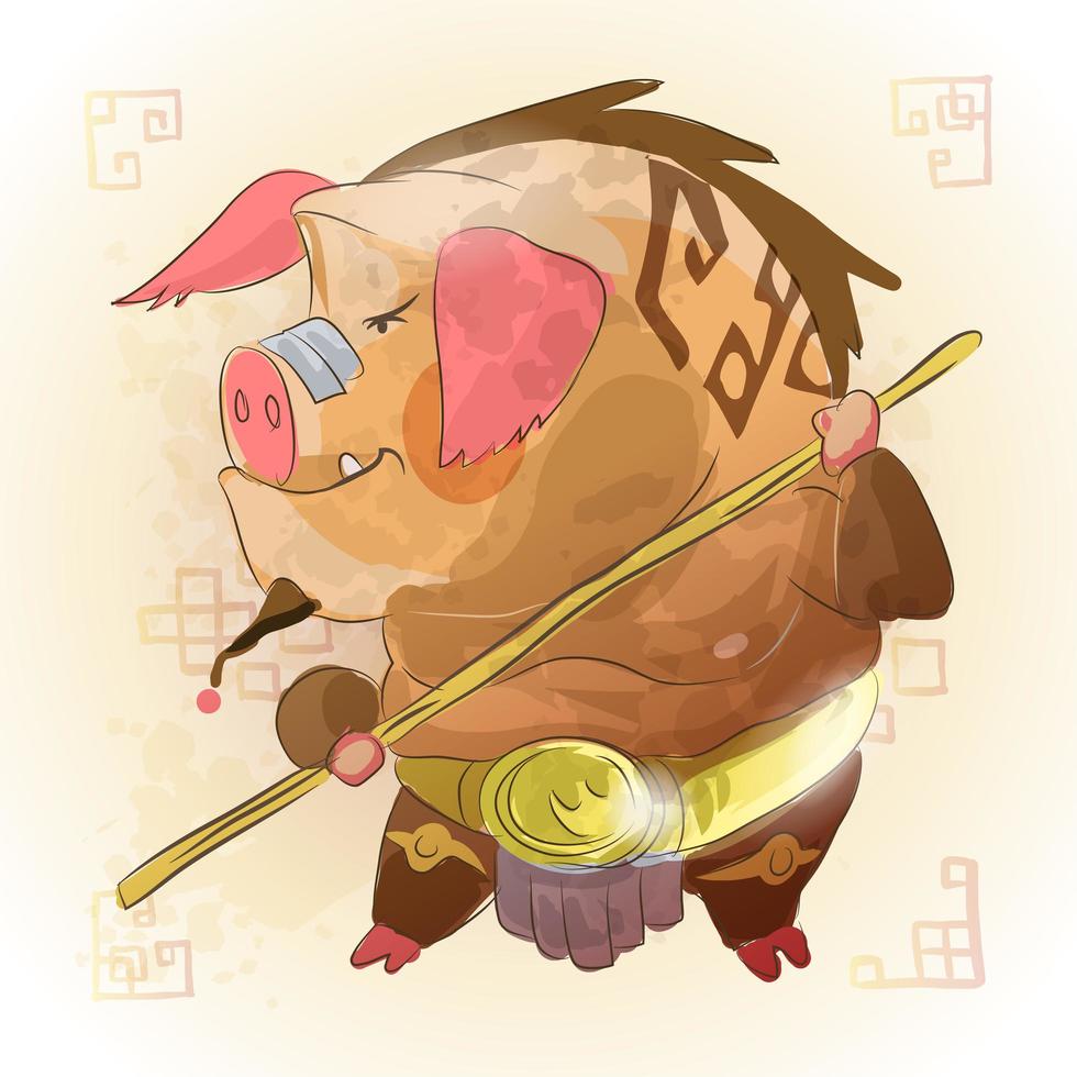 porco zodíaco chinês animal dos desenhos animados vetor