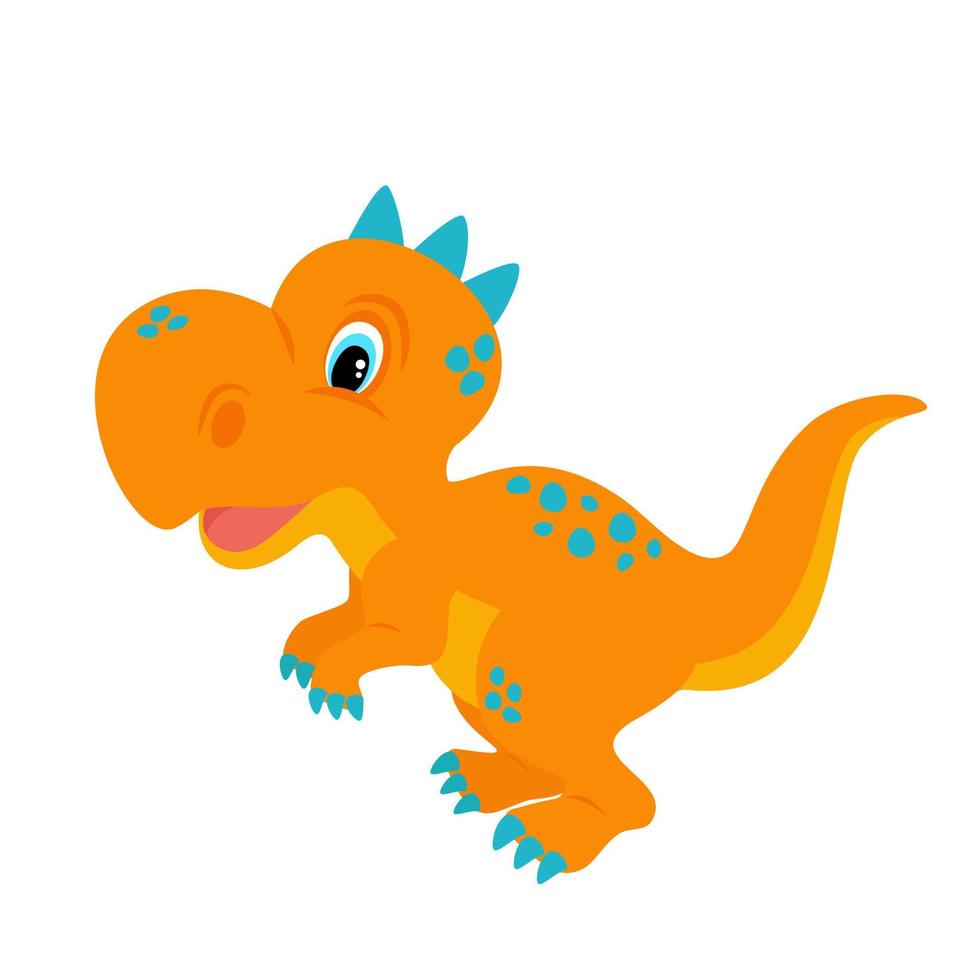 pequeno filhote de dinossauro de cor laranja com manchas azuis no estilo cartoon. vetor