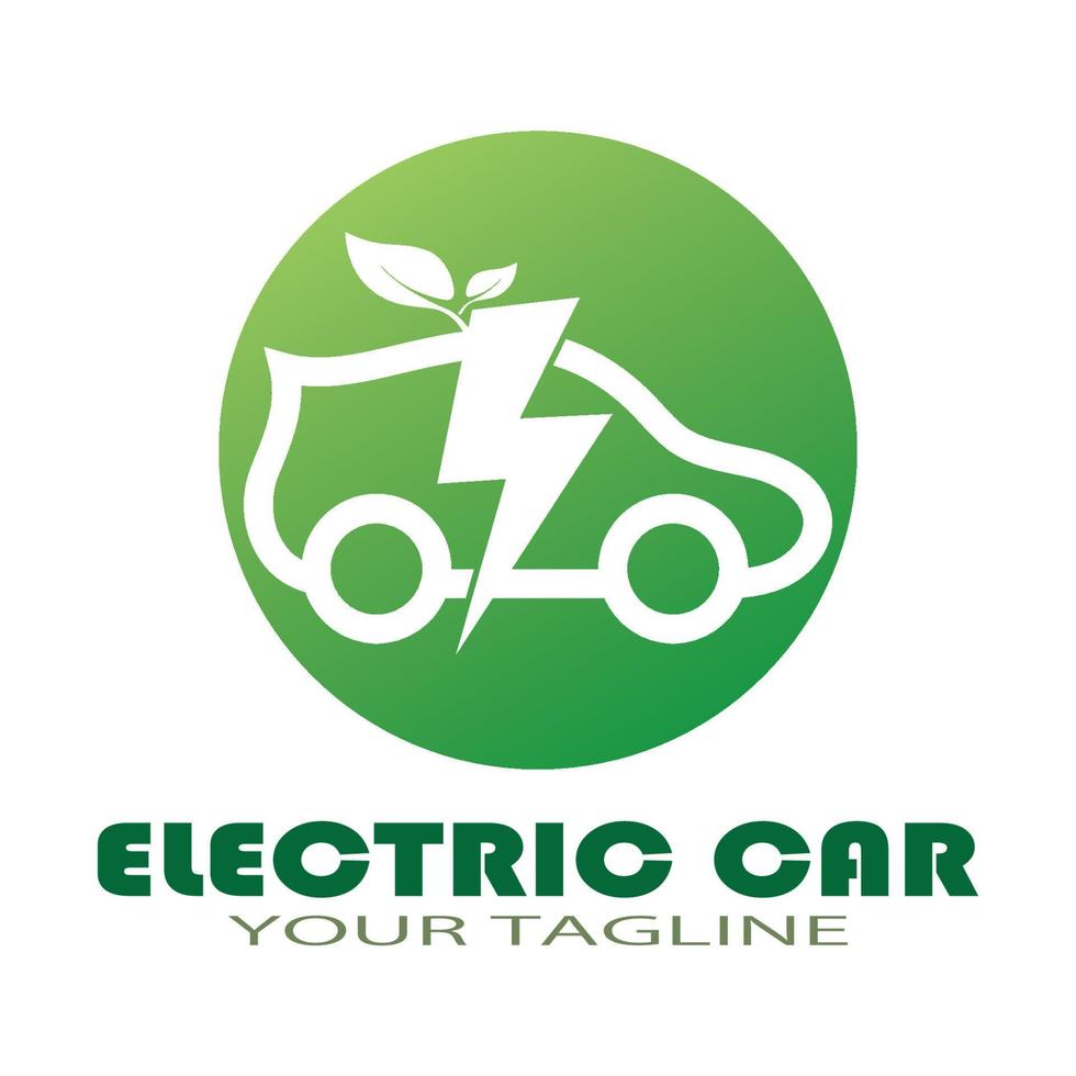 carro eco e vetor de logotipo de ícone de tecnologia de carro verde elétrico.