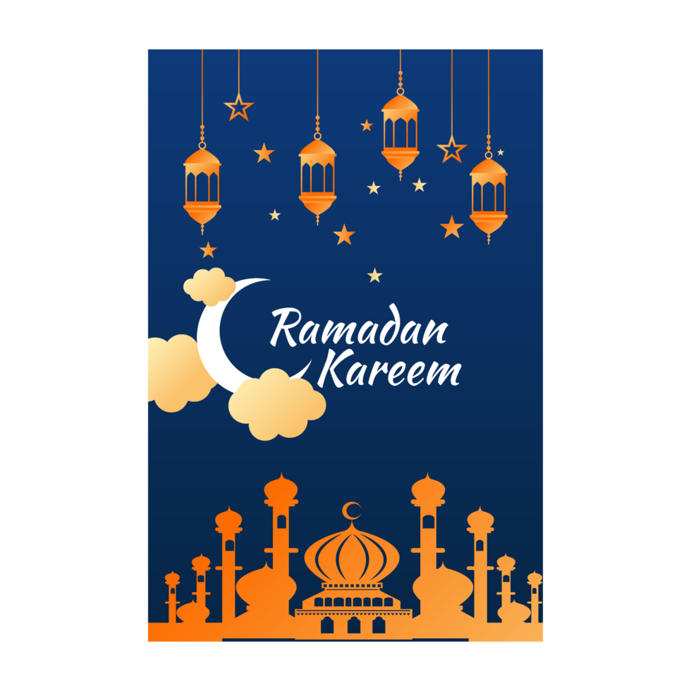 panfleto de ramadan kareem com mesquita laranja e lanternas vetor