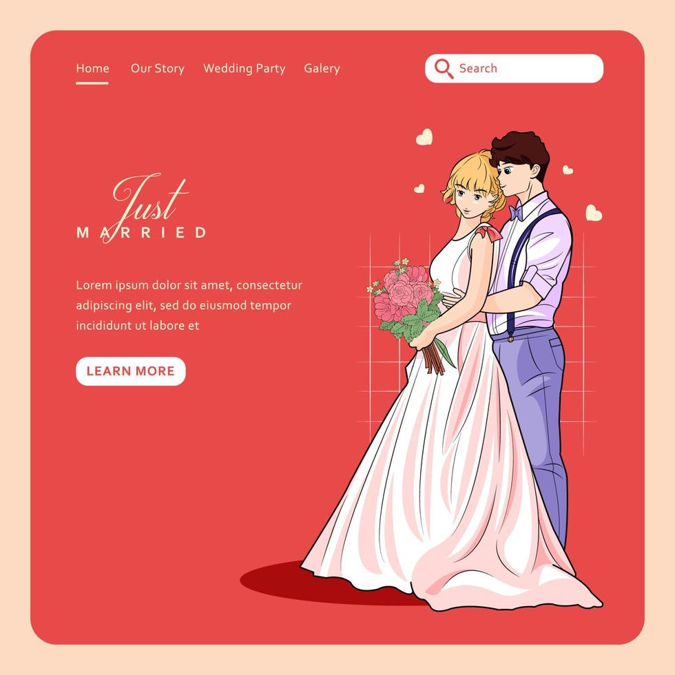 casal de noivos com ilustração vetorial de modelo de página de destino de amor download grátis vetor