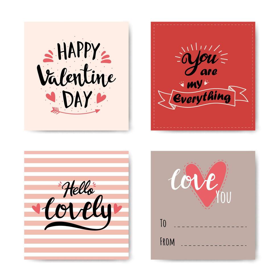 conjunto de cartão com letras de dia dos namorados vetor