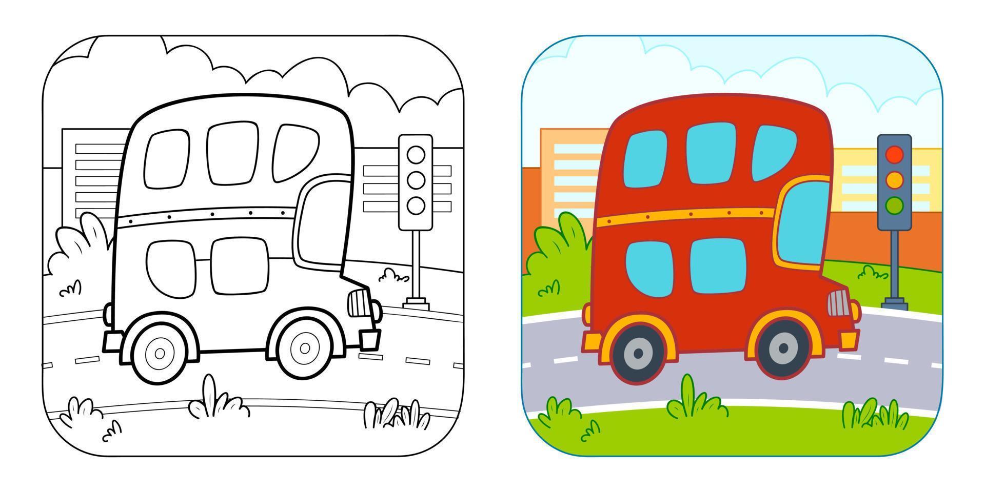 livro para colorir ou página para colorir para crianças. clipart de ilustração vetorial de ônibus. fundo da natureza. vetor