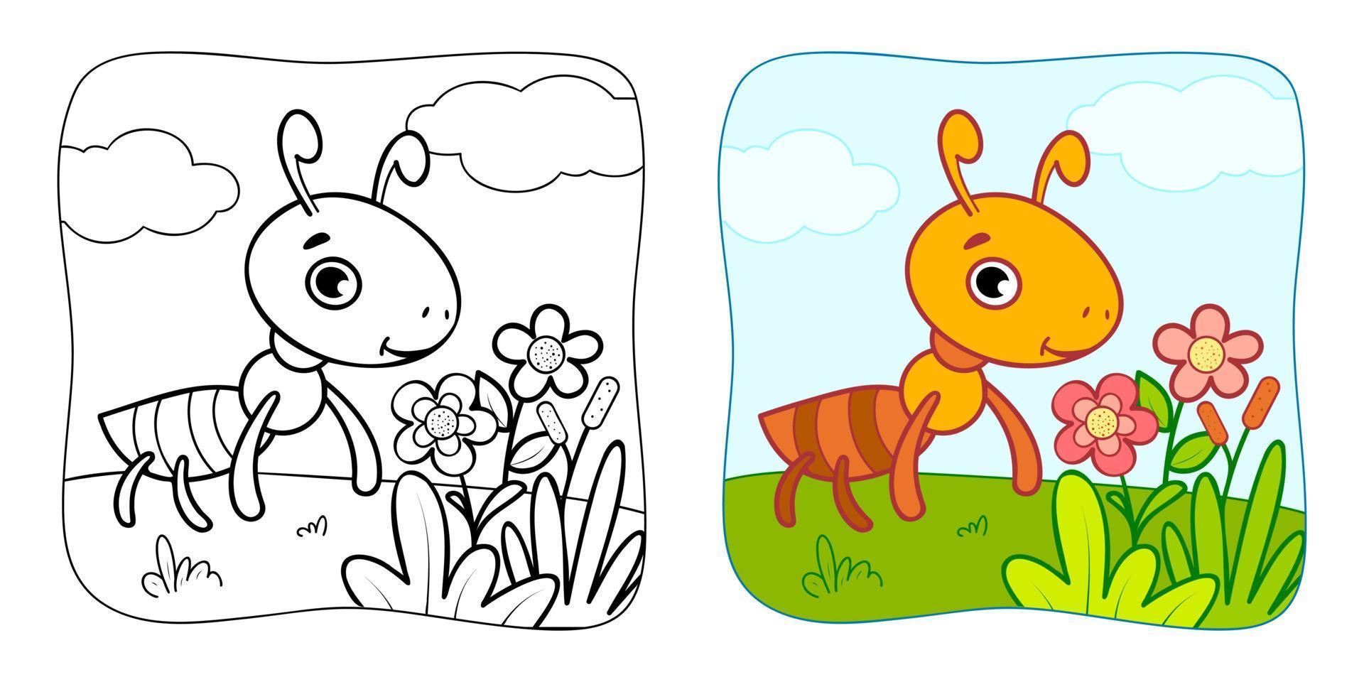 livro para colorir ou página para colorir para crianças. formiga ilustração vetorial clipart. fundo da natureza. vetor