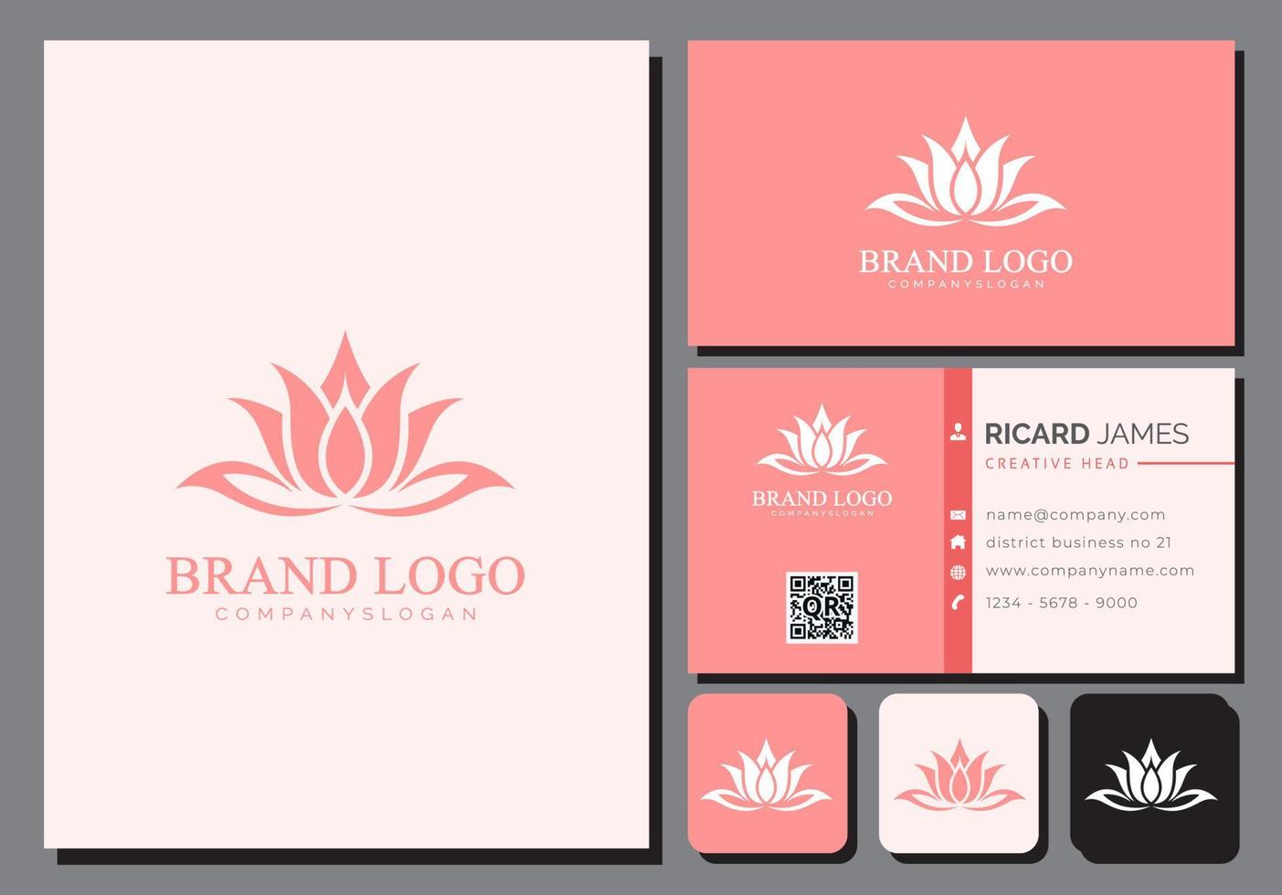 modelo de logotipo de cuidados de beleza de flores com cartão de visita vetor