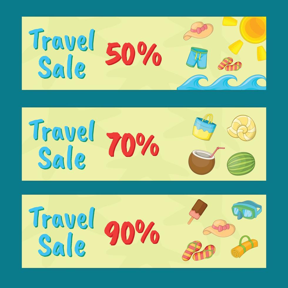 conjunto de banners de conceito de venda de viagens, estilo cartoon vetor