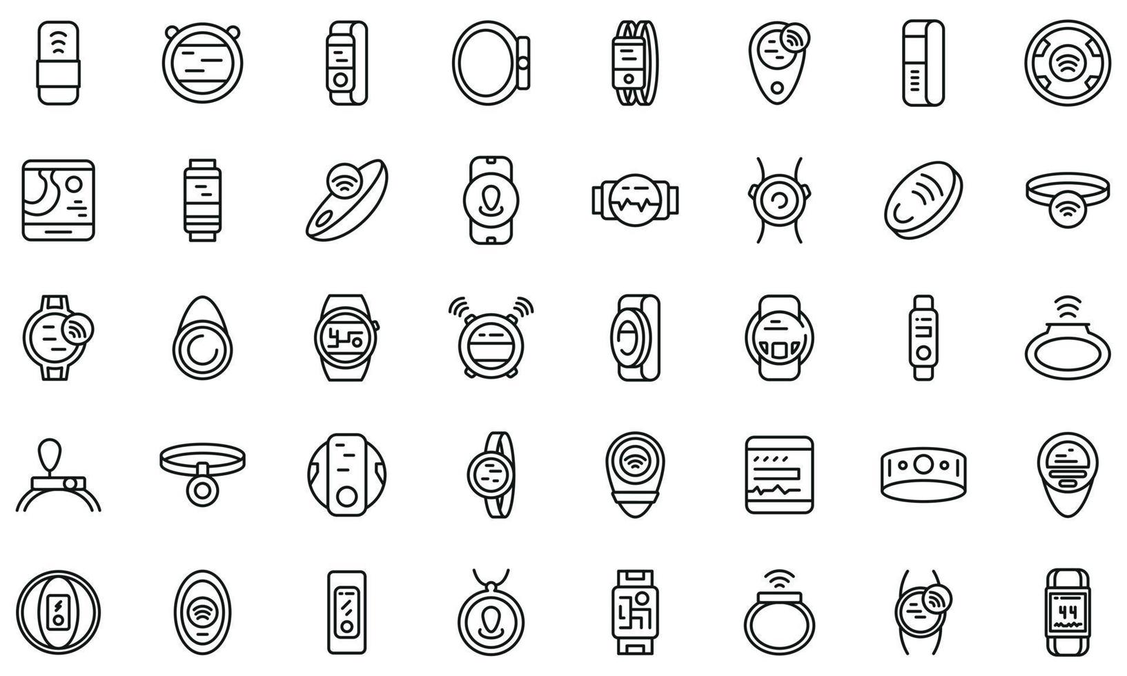 conjunto de ícones de rastreador wearable, estilo de estrutura de tópicos vetor
