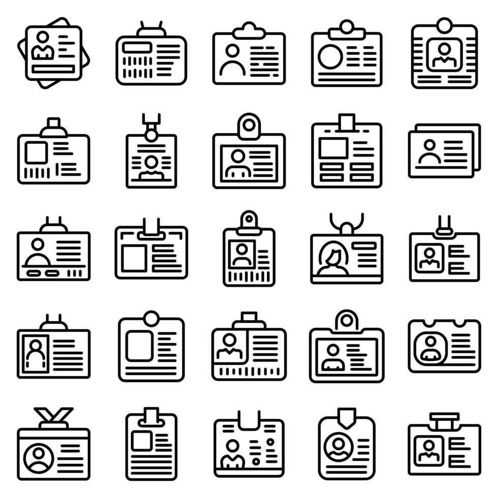 conjunto de ícones de cartão de identificação, estilo de estrutura de tópicos vetor