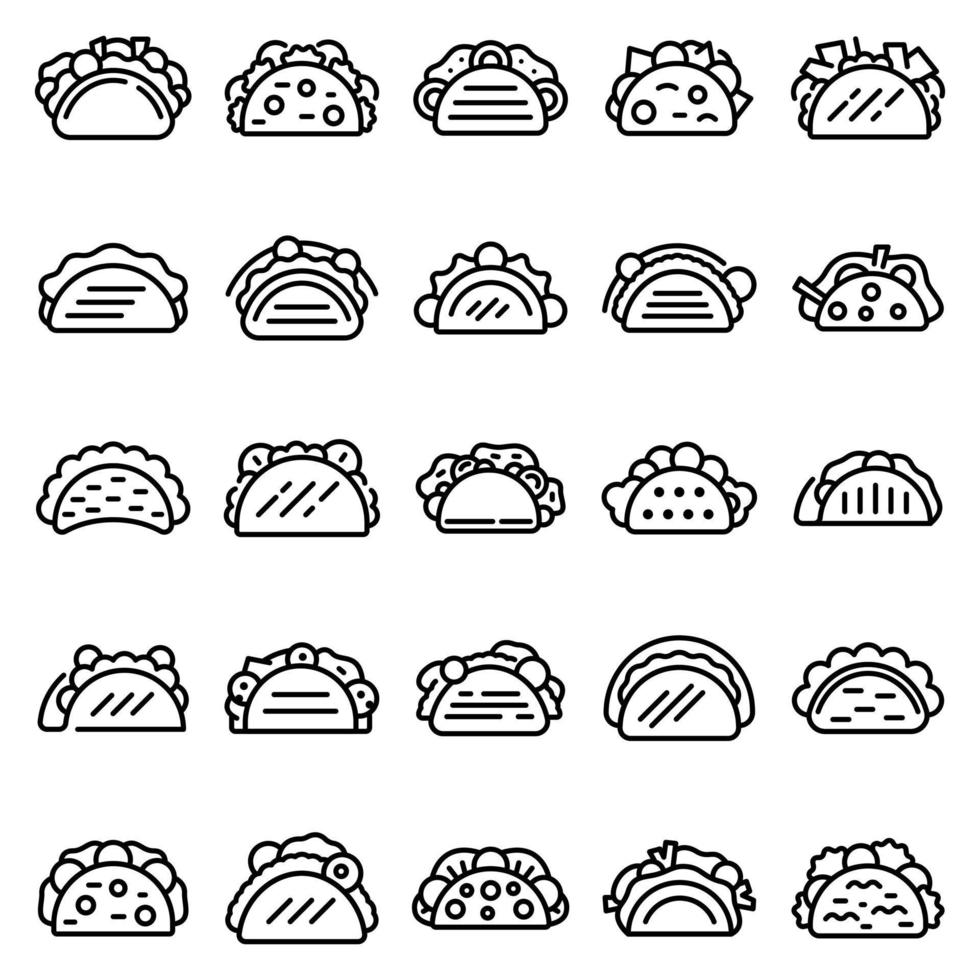 conjunto de ícones de tacos, estilo de estrutura de tópicos vetor