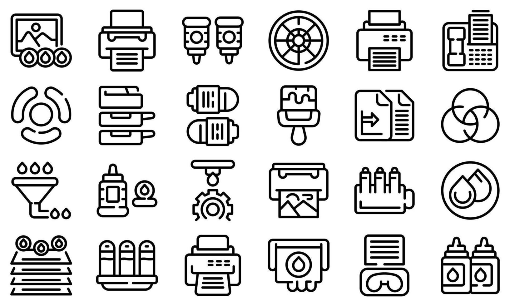 ícones de enchimento de cartucho definir vetor de contorno. copiadora de computador