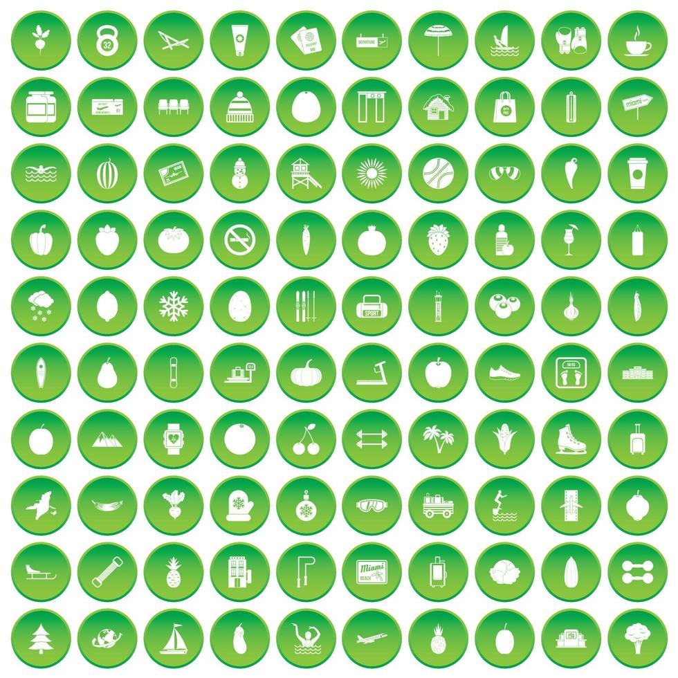 100 ícones de casamento definir círculo verde vetor