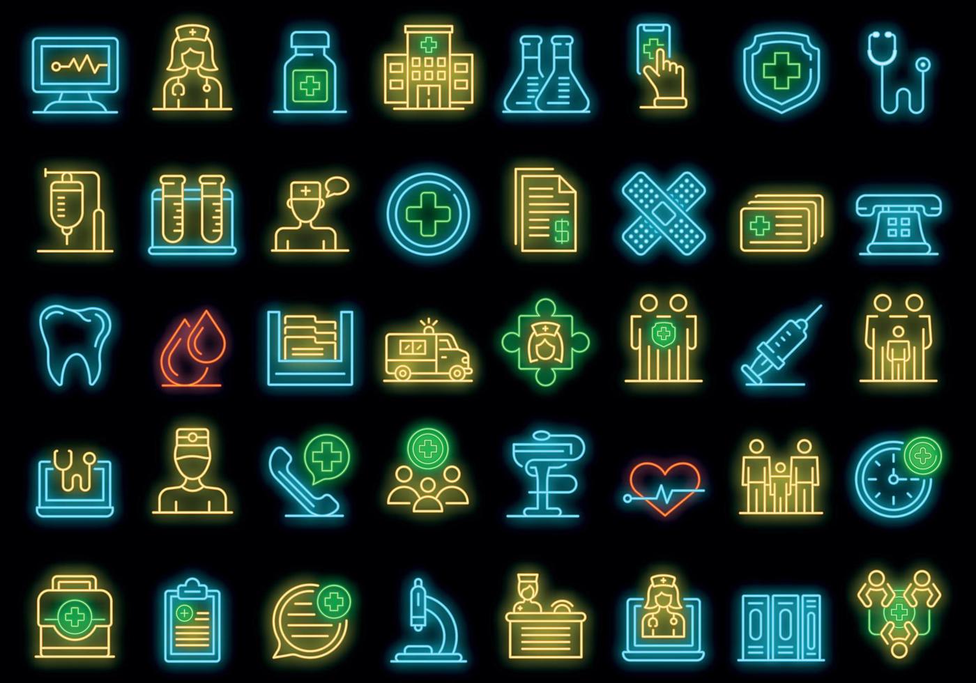 conjunto de ícones de clínica de saúde da família vector neon