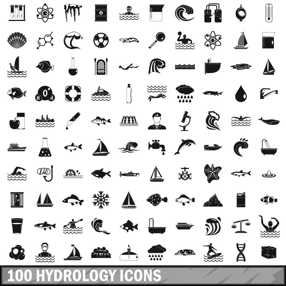 conjunto de 100 ícones de hidrologia, estilo simples vetor