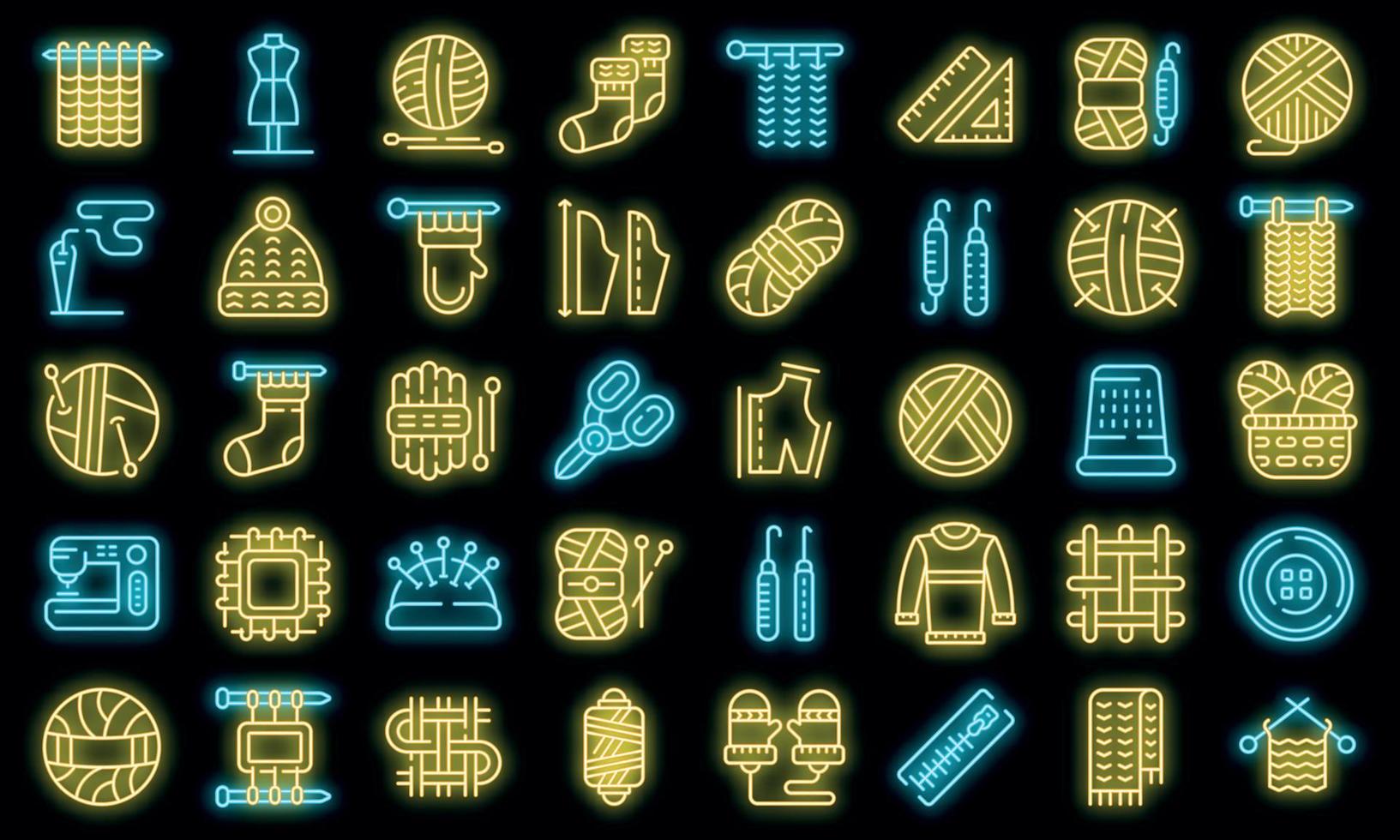 conjunto de ícones de tricô vetor neon