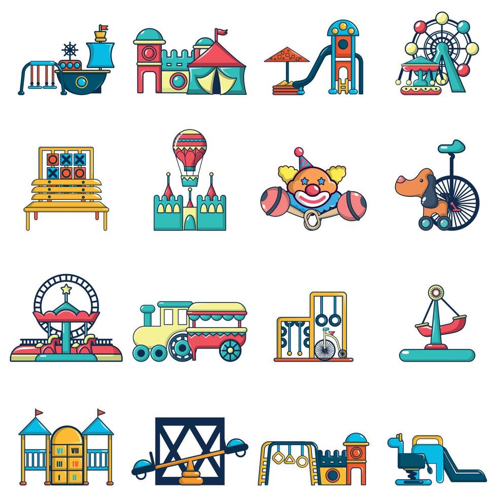 conjunto de ícones de parque infantil, estilo cartoon vetor