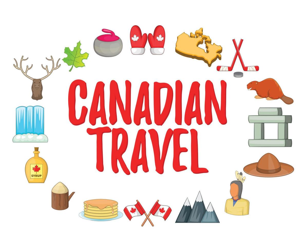 conjunto de ícones de conceito de viagem canadense, estilo cartoon vetor