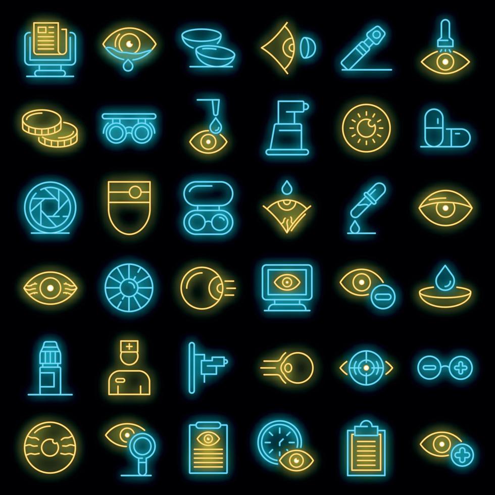 conjunto de ícones de exame oftalmológico vetor neon