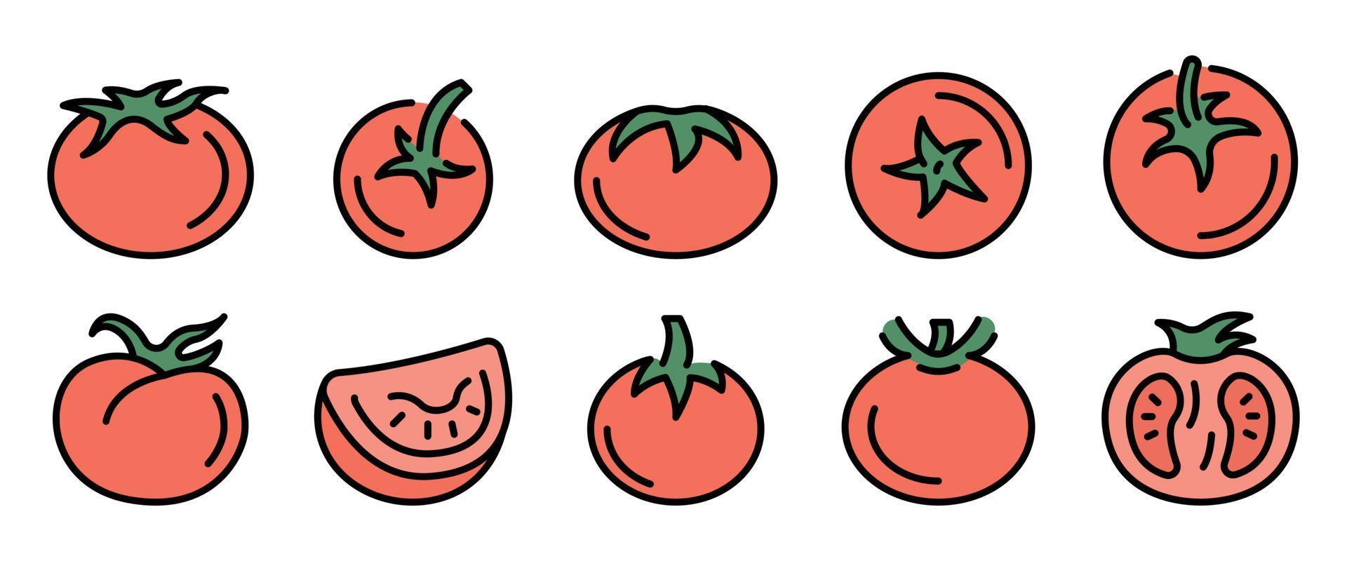 conjunto de ícones de tomate plano de vetor