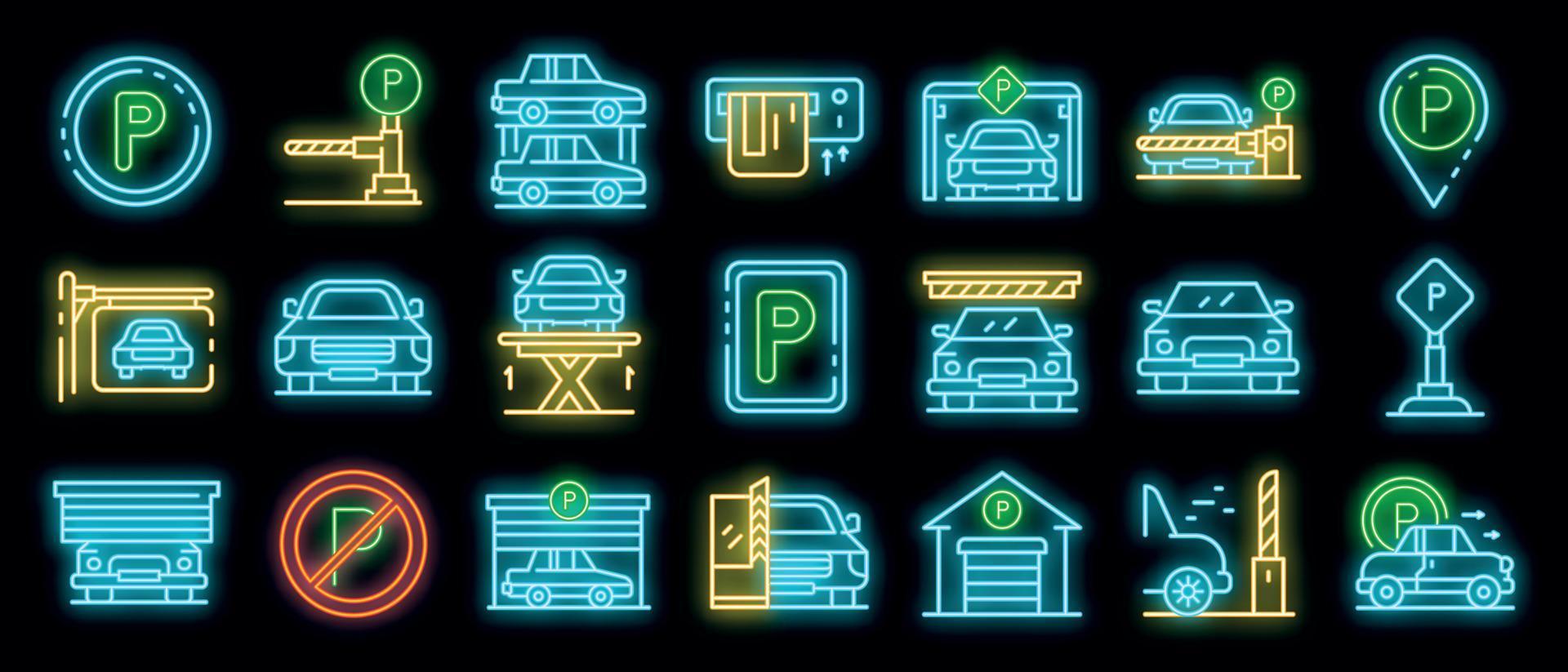 conjunto de ícones de estacionamento subterrâneo vector neon