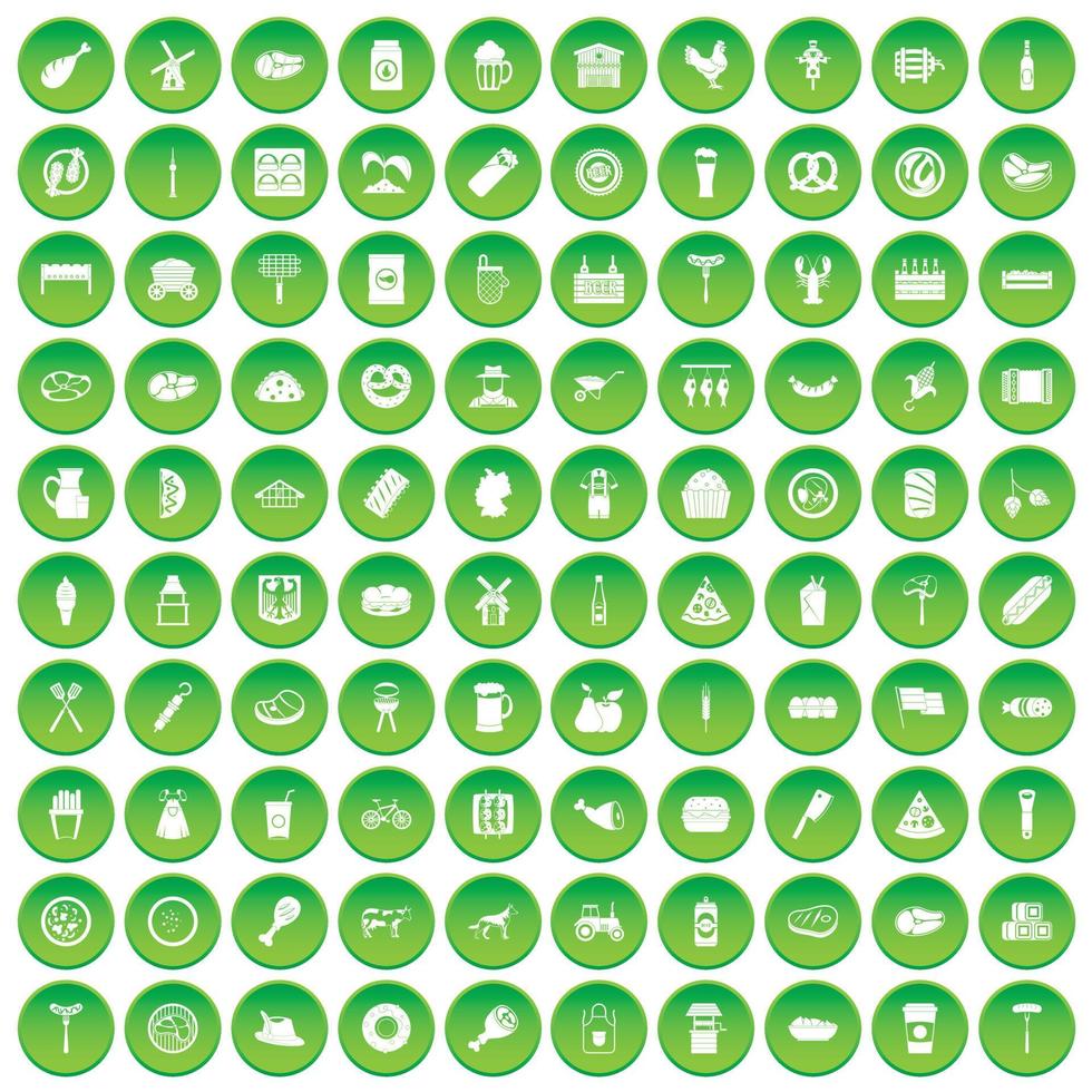100 ícones de carne definir círculo verde vetor